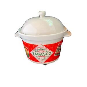 Vintage Tabasco Stoneware Lidded Slow Cooker #31857 McIlhenny Houston Harvest